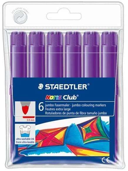 staedtler noris watercolour 340 pack de 6 rotuladores de gran tamaño trazo 3mm aprox lavable facilmente tinta base de agua color violeta