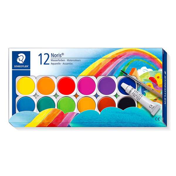 staedtler noris 888 12 pastillas de acuarela + tubo zinc blanco + pincel mezclables entre si colores surtidos