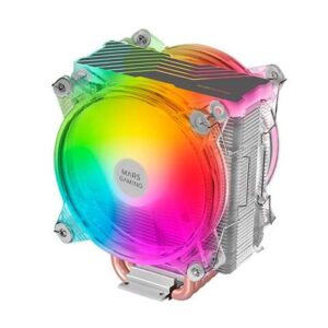 mars gaming doble ventilador cpu 120mm con disipador iluminacion argb hasta 220w velocidad max. 1600rpm 6 heatpipes