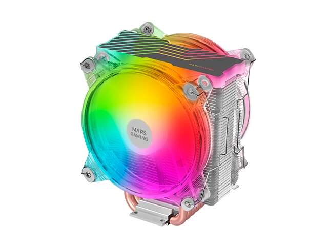 mars gaming doble ventilador cpu 120mm con disipador iluminacion argb hasta 220w velocidad max. 1600rpm 6 heatpipes