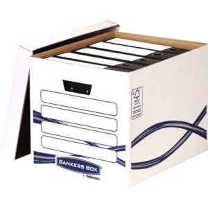 fellowes bankers box basic maxi contenedor de archivos montaje manual carton reciclado certificacion fsc dimensiones internas 32x33x41cm