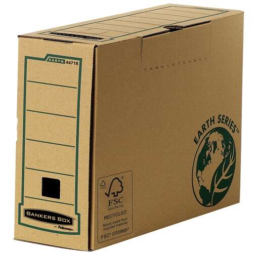 fellowes bankers box earth caja de archivo definitivo folio 100mm montaje manual carton reciclado certificacion fsc color marron