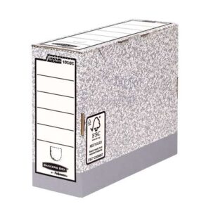 fellowes bankers box caja de archivo definitivo 100mm a4 montaje automatico fastfold carton reciclado certificacion fsc color gris