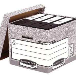 fellowes bankers box contenedor de archivos montaje automatico fastfold carton reciclado certificacion fsc color gris