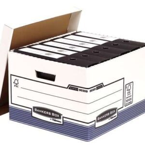 fellowes bankers box contenedor de archivos folio montaje automatico fastfold carton reciclado certificacion fsc