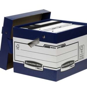 fellowes bankers box contenedor de archivos con asas ergonomicas ergo box montaje automatico fastfold carton reciclado certificacion fsc