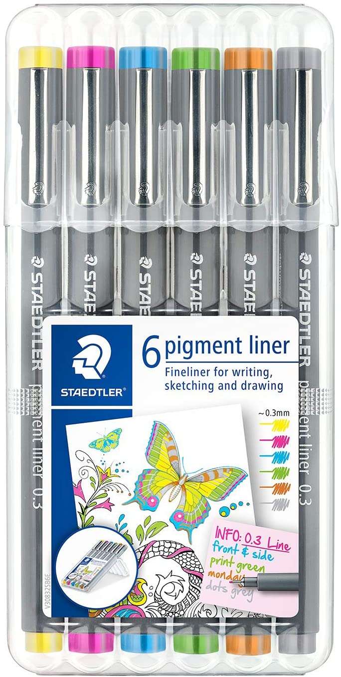 staedtler pigment liner 308 pack de 6 rotuladores calibrados trazo 0.3mm secado rapido colores surtidos