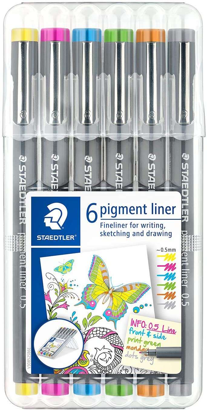 staedtler pigment liner 308 pack de 6 rotuladores calibrados trazo 0.5mm secado rapido colores surtidos