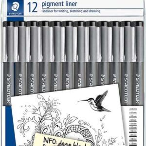 staedtler pigment liner 308 pack de 12 rotuladores calibrados tamaños de puntas surtidos color negro