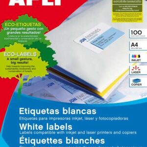 apli pack de 100 etiquetas permanentes tamaño 210 x 297mm multiples usos color blanco