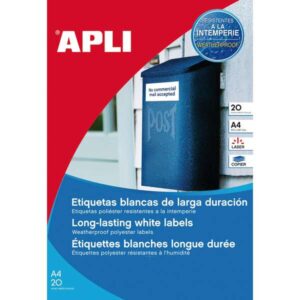 apli pack de 80 etiquetas permanentes 105x148mm fabricadas en poliester cantos rectos resistentes a la intemperie color blanco