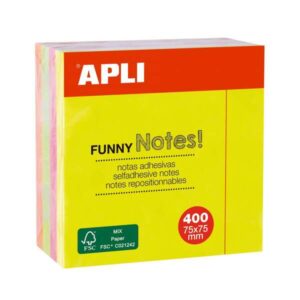 apli funny cubo de 400 notas adhesivas 75 x 75 mm colores surtidos fluorescentes