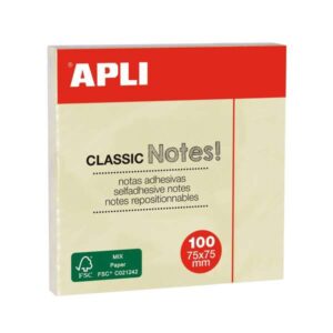 apli classic bloc de 100 notas adhesivas 75 x 75 mm color amarillo