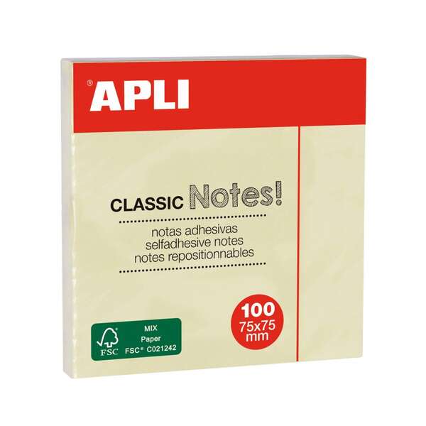 apli classic bloc de 100 notas adhesivas 75 x 75 mm color amarillo