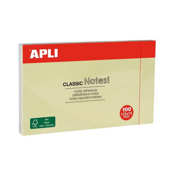 apli classic bloc de 100 notas adhesivas 125 x 75 mm color amarillo