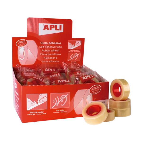 apli expositor de 35 cintas adhesivas transparentes tamaño 19mm x 33m