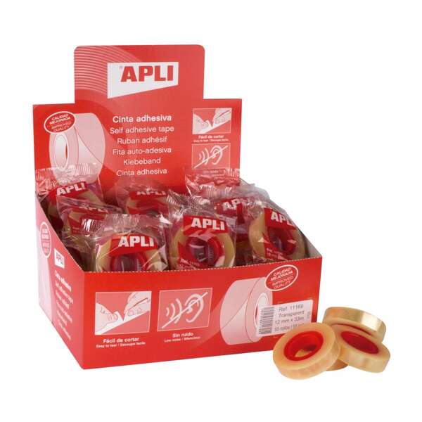 apli expositor de 55 cintas adhesivas transparente 12 mm x 33 m