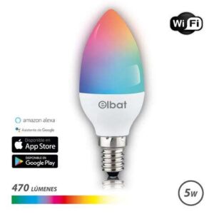 elbat bombilla led vela smart wi fi c37 e14 5w 470lm rgb temperatura 2700k a los 6000k control de voz control remoto 3 modos de color: frio, natural y calido