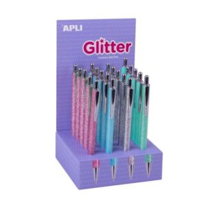 apli glitter expositor de 20 boligrafos de metal tinta de aceite secado rapido punta 1mm colores surtidos