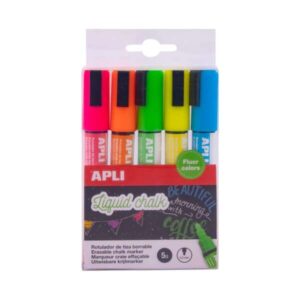 apli pack de 5 rotuladores de tiza liquida punta redonda punta 5.5 mm secado rapido colores surtidos