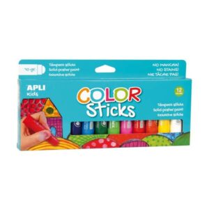 apli color sticks pack con 12 temperas solidas de 10g acabado satinado sin necesidad de barniz secado rapido en menos de 3 minutos efecto cera o tempera segun la presion ejercida