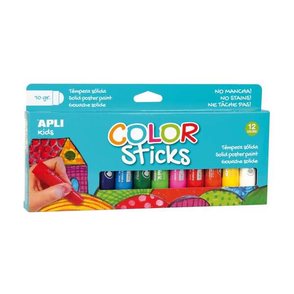 apli color sticks pack con 12 temperas solidas de 10g acabado satinado sin necesidad de barniz secado rapido en menos de 3 minutos efecto cera o tempera segun la presion ejercida