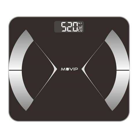 muvip body muscle bascula de baño digital bluetooth pantalla lcd plataforma de cristal templado 10 memorias peso max. 180kg auto apagado