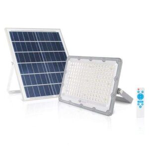 elbat foco solar led 100w 2700lm luz fria 6500k autonomia hasta 2 dias control remoto ip67