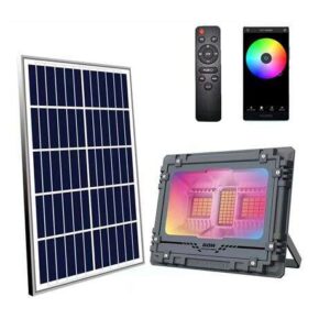 elbat foco solar led rgb 60w 515lm bluetooth bateria 5v/6ah control remoto ip67