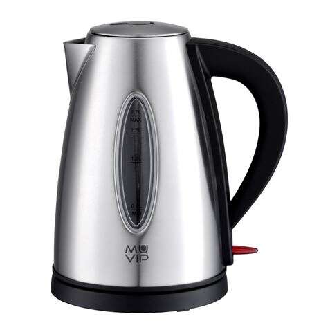 muvip hervidor de agua electrico 2200w capacidad 1.7l cuerpo de acero inoxidable indicador de nivel base giratoria