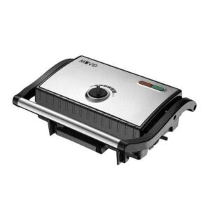 muvip sandwichera inox placa lisa 1500w temperatura regulable placa superior basculante presion uniforme asa tacto frio