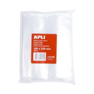 apli pack de 100 bolsas de auto cierre 160 x 220 mm cierre seguro aptas para alimentos