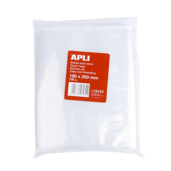 apli pack de 100 bolsas de auto cierre 180 x 250 mm cierre seguro aptas para alimentos