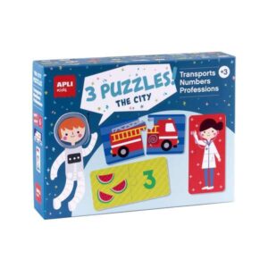 apli set de 3 puzzles: transporte, profesiones y numeros 24 piezas por puzzle, 72 piezas total recomendado para niños a partir de 3 años