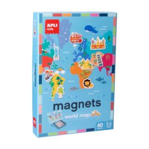 apli juego magnetico mapamundi 1 escenario imantado 36 x 38 cm 40 fichas con dibujos de monumentos y animales