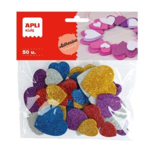 apli formas de corazones adhesivas de goma eva 50 formas medidas surtidas material suave y seguro colores surtidos purpurina