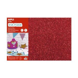 apli pack de 3 goma eva purpurina 600 x 400 mm grosor 2 mm impermeable moldeable al calor color rojo