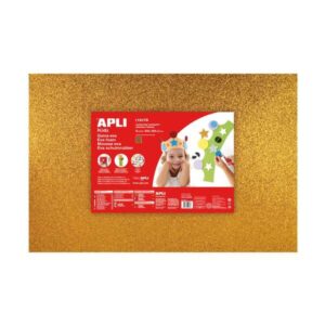 apli pack de 3 goma eva purpurina oro 600 x 400 mm grosor 2 mm impermeable moldeable al calor color oro