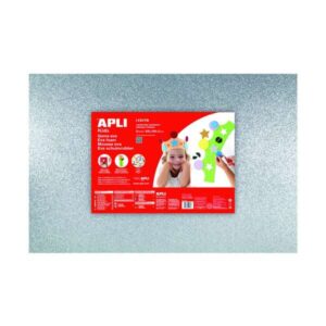 apli pack de 3 goma eva purpurina plata 600 x 400 mm grosor 2 mm impermeable moldeable al calor color plata