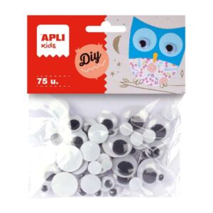 apli pack de 75 ojos moviles redondos medidas surtidas Ø 8 mm, Ø 10 mm, Ø 16 mm y Ø 20 mm color negro
