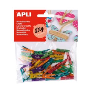 apli pack de 45 mini pinzas de madera natural 25 x 3 mm colores surtidos