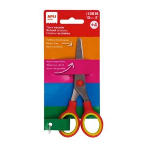 apli tijera escolar 13 cm punta redondeada ergonomica uso ambidiestro color rojo