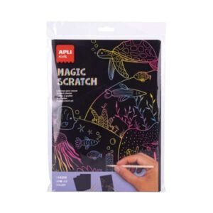 apli magic scratch laminas para rascar tamaño a4 10 hojas, 5 herramientas distintos colores de fondo