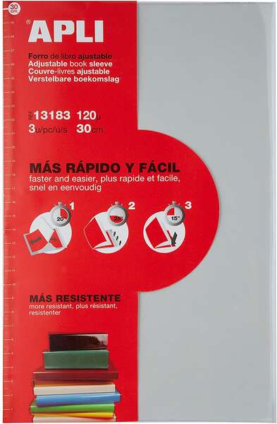 apli pack de 3 forros de libros con solapa ajustable 290 mm pvc forra en 3 pasos