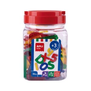 apli pack de 36 letras y numeros transparentes tamaño 50 mm colores surtidos