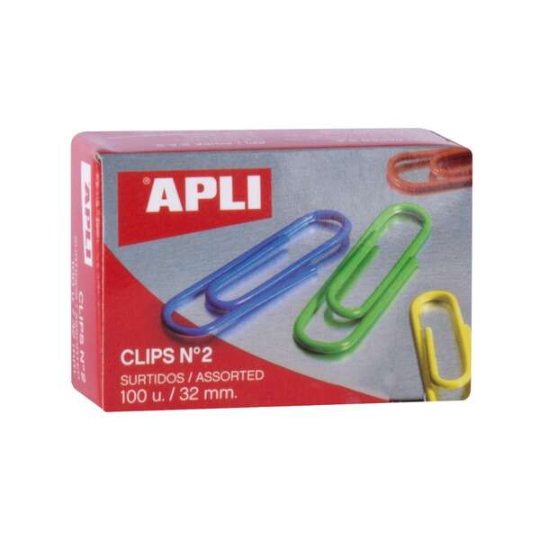 apli pack de 100 clips nº2 32 mm colores surtidos