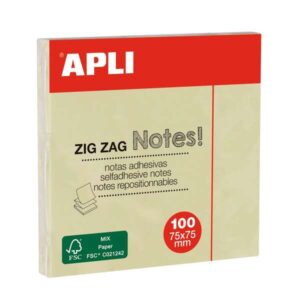 apli classic bloc de 100 notas adhesivas zigzag 75 x 75 mm color amarillo