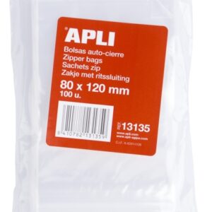 apli pack de 100 bolsas autocierre 80x120mm cierre seguro aptas para alimentos