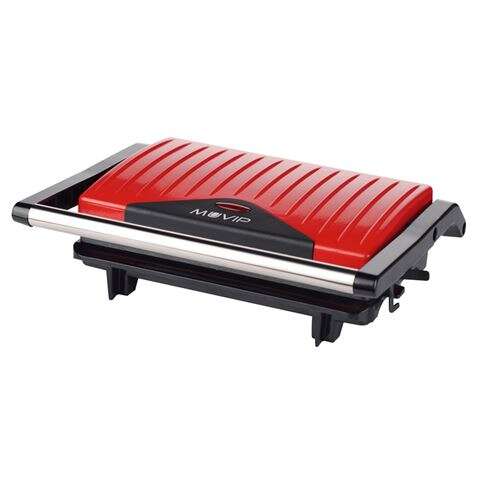 muvip sandwichera placa lisa inox 750w placa superior basculante presion uniforme asa tacto frio