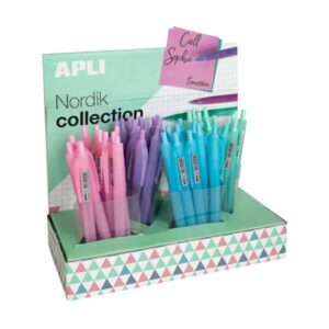 apli nordik expositor con 48 boligrafos de gel punta 0.5mm tinta azul acabado silicona colores de cuerpos surtidos